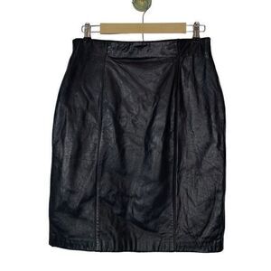 New Zealand Lambskin Black Leather Vintage Pencil Skirt 12 Valerie Stevens